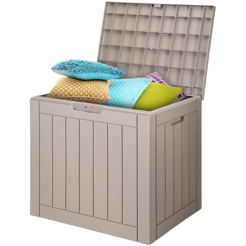 VEVOR 31-gallon outdoor resin deck box for waterproof backyard storage of toys, towels, and patio cushions