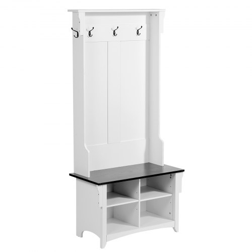 VEVOR 32" Wide Entryway Bench with Coat Rack, Shoe Storage, Adjustable Shelves, and 5 Hooks for Mudroom Organization