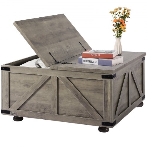 VEVOR 36-inch Farmhouse Coffee Table featuring a hinged top and spacious storage, rustic wooden design perfect for living rooms, bedrooms, and apartments