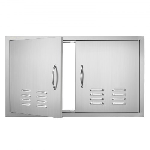 VEVOR 36x21 inch stainless steel double outdoor kitchen door with handles and vents, flush-mounted for BBQs