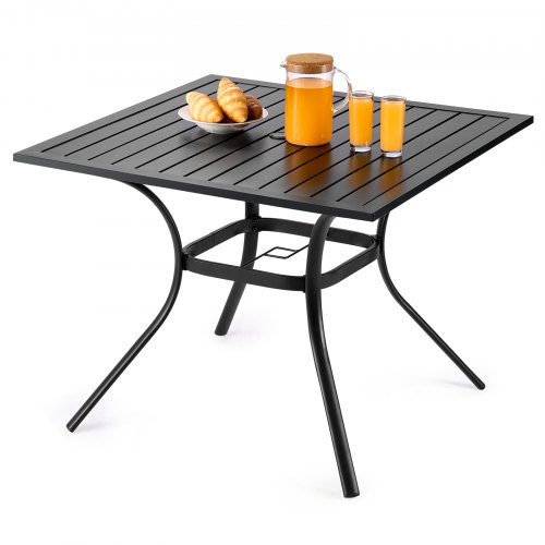 VEVOR 37-inch square outdoor metal dining table with umbrella hole for all-weather patio use