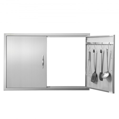 VEVOR 39W x 26H inch stainless steel double outdoor kitchen door, flush-mounted with handles and hooks, for BBQs