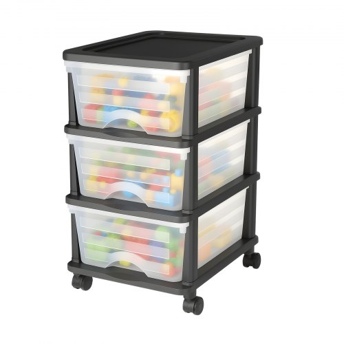 VEVOR 3-drawer rolling storage cart with clear plastic organizers for closet and dresser organization