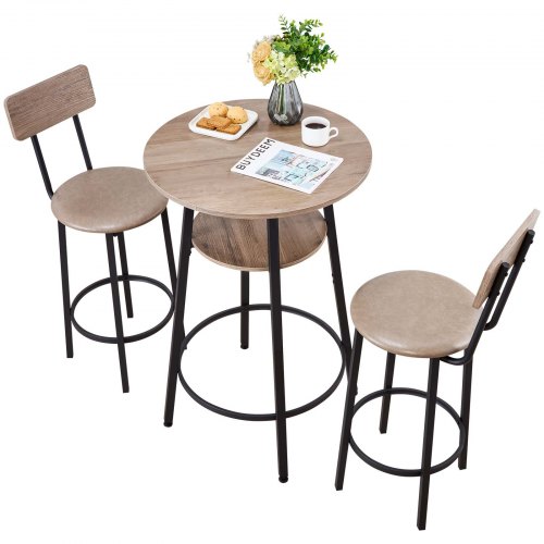 VEVOR 3-piece 23.5" bar table set with rounded corners, featuring a pub table and two stools for office or home use