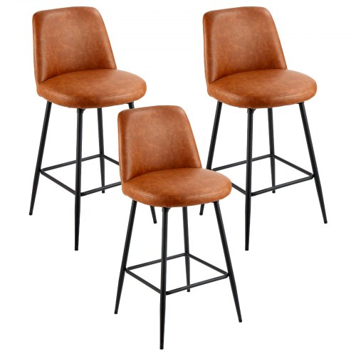 VEVOR 3-Piece 27" Swivel Bar Stool Set, Modern PU Leather Counter Height Stools with Backrest, Armless Metal Base Bar Chairs