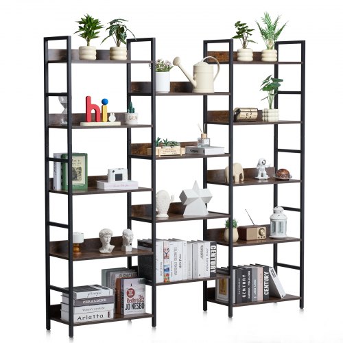 VEVOR 3-Tier Metal Bookshelf, 14-Shelf Industrial Bookcase, Spacious Vintage Storage Unit with Open Shelves, Standalone Display Rack