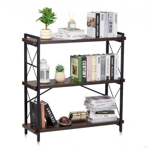 VEVOR 3-Tier Metal Bookshelf, Compact Industrial Storage Unit with Open Vintage Shelves, Freestanding Rustic Display Rack