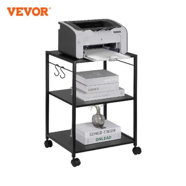 VEVOR 3-tier printer stand with lockable wheels, waterproof and sturdy 420x350x600mm rolling office storage cart