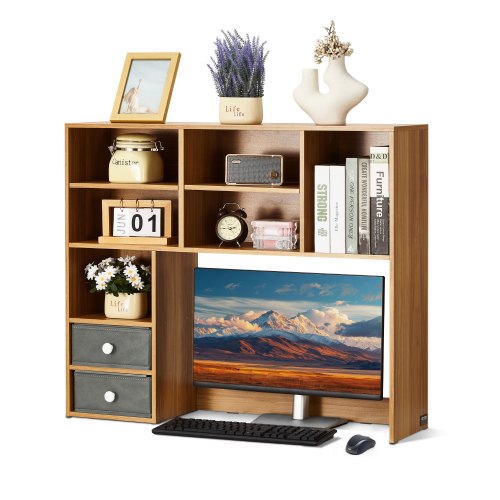 VEVOR 3-Tier Wooden Desktop Bookshelf, 37" x 10" x 31.1" Office Organizer with Storage Hutch