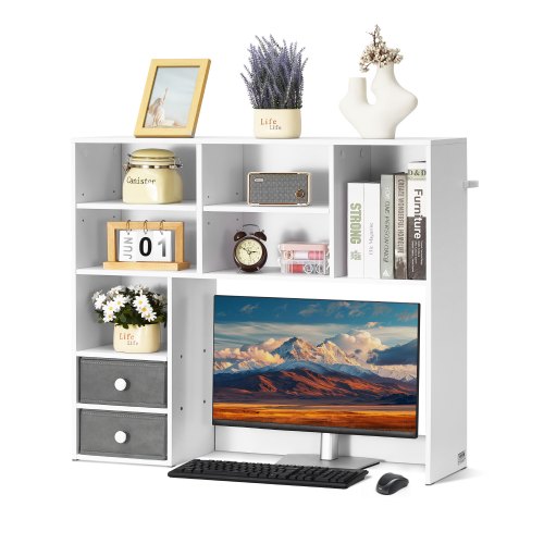 VEVOR 3-Tier Wooden Desktop Bookshelf Organizer, 37" x 10" x 31.1" Office Storage Rack with Two Shelves