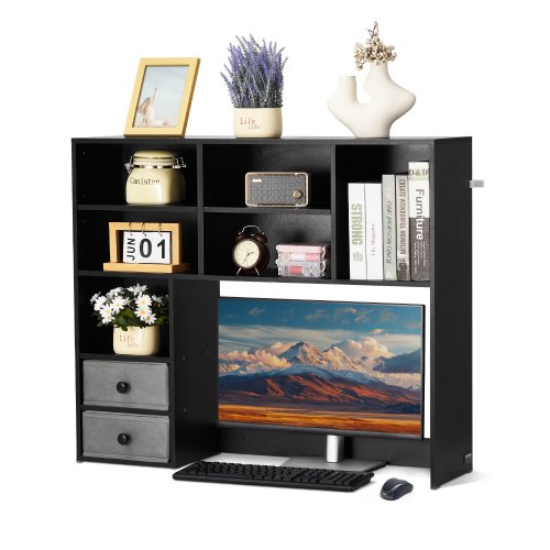 VEVOR 3-tier wooden desktop organizer, 37" x 10" x 31.1" office shelf with hutch for storage and display