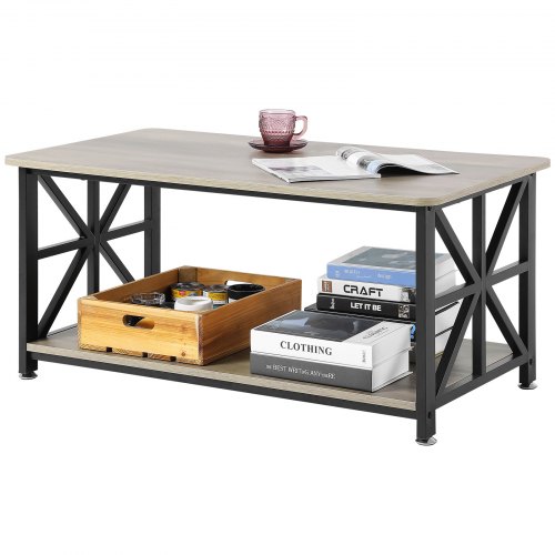 VEVOR 40" Farmhouse Coffee Table with open storage, rustic wooden cocktail table ideal for living rooms, bedrooms, and apartments