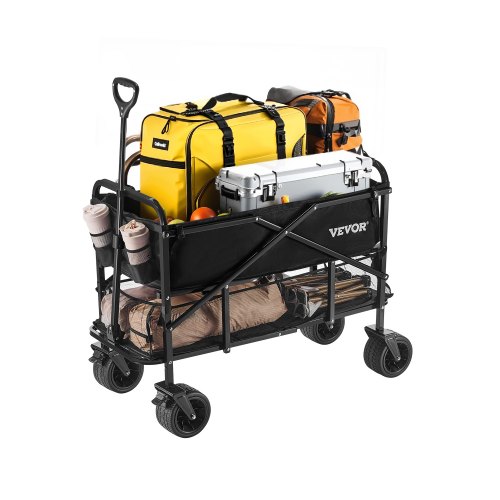 VEVOR 400L Heavy Duty Folding Wagon with All-Terrain Wheels, Double Deck Collapsible Cart Supports 450lbs