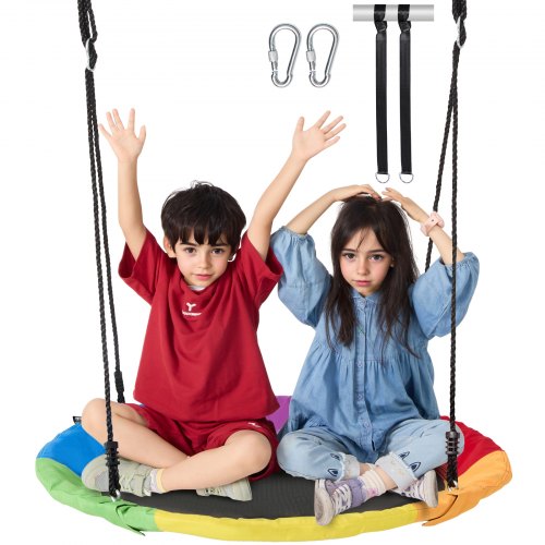 VEVOR 40-inch Saucer Swing with 900D Oxford Fabric Seat, Supports 750lbs, Includes 2 Tree Straps and Adjustable Multi-Strand Rope