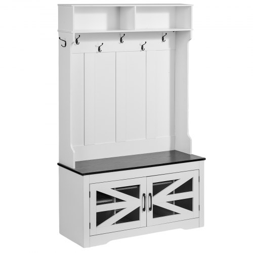 VEVOR 42" Wide Entryway Bench with LED Coat Rack, Shoe Storage, Adjustable Shelves, and 7 Hooks for Mudroom Organization