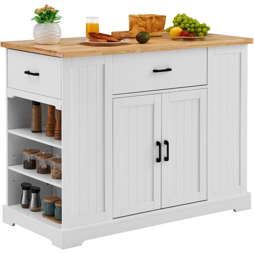 VEVOR 46" Kitchen Island Cart with Storage, Adjustable Shelf, and Drawer for Farmhouse Dining