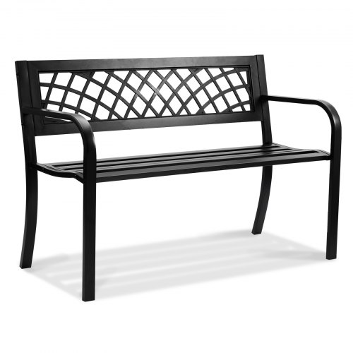 VEVOR 46-inch outdoor metal garden bench with backrest and armrests, supports 480 lbs, ideal for parks and patios
