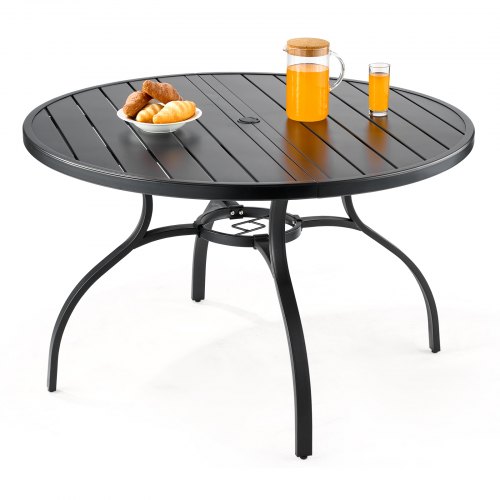 VEVOR 47-inch round steel patio table with umbrella hole, weather-resistant outdoor dining furniture