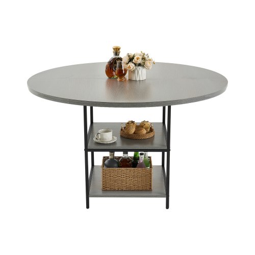 VEVOR 47-inch round wood dining table, modern circular design with storage shelf and metal legs, seats 4-6 people