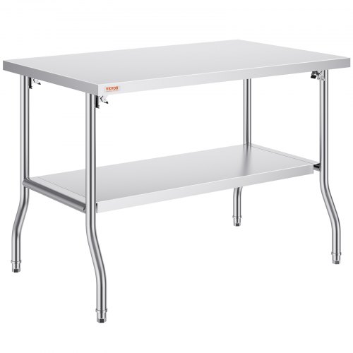 VEVOR 48x30 Inch Commercial Folding Prep Table with Undershelf, Heavy-Duty Stainless Steel Workstation
