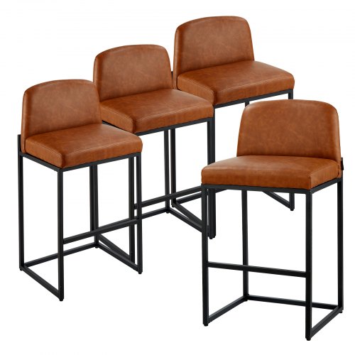 VEVOR 4-Pack 27" Counter Bar Stools, Modern PU Leather Backrest Stools with Metal Legs, Easy Assembly Armless Chairs
