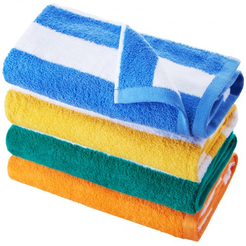 VEVOR 4-pack oversized beach towels, 30x60 inches, striped cabana design, 100% cotton, soft, quick-drying, thick swimming towels