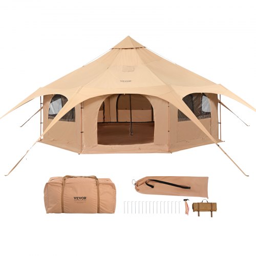 VEVOR 4-season 5m bell tent with stove jack, breathable yurt for 8-person family camping