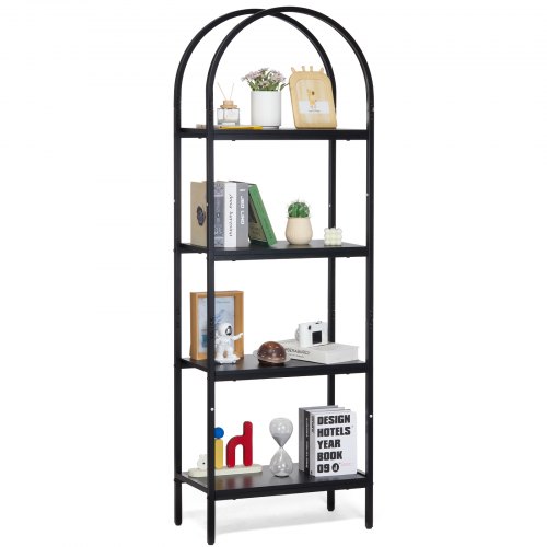 VEVOR 4-Tier Arched Metal Bookshelf, Compact Industrial-Style Vintage Bookcase with Open Shelves, Freestanding Display Unit