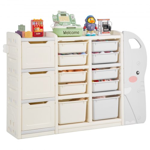 VEVOR 4-tier elephant-shaped kids toy organizer with 10 movable plastic bins, an HDPE cubby cabinet for study rooms