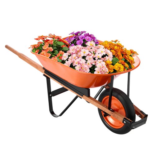 VEVOR 5 Cu. Ft. Wheelbarrow Cart with 330 lbs Capacity, Single-Wheel Garden Dump Wagon featuring Metal Handle and 16" Wide Track Wheels for Easy Maneuvering