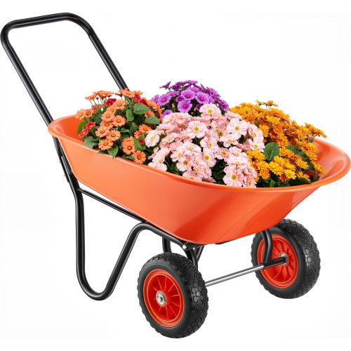 VEVOR 5 Cu. Ft. Wheelbarrow Cart with 397 lbs Capacity, 2-Wheel Garden Dump Wagon featuring Handle and 10" Wide Track Wheels for Easy Loading