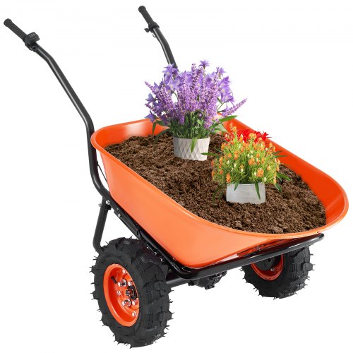 VEVOR 500W Electric Wheelbarrow with 7 Cu. Ft. Capacity and 16" Treaded Wheels for Heavy-Duty Garden Transport