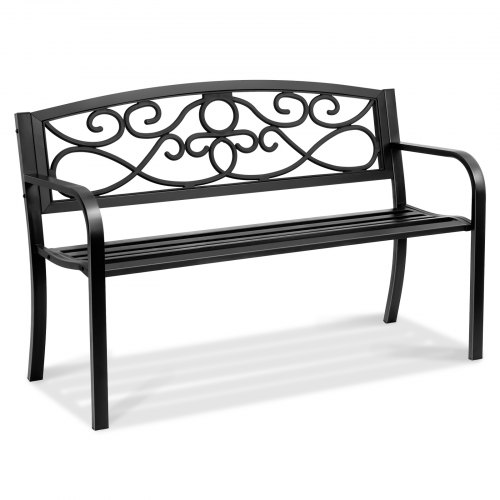 VEVOR 50-inch outdoor metal bench with backrest and armrests, supports 550 lbs, ideal for gardens and parks