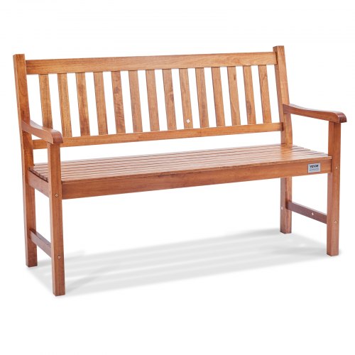 VEVOR 50-inch wooden outdoor bench with backrest and armrests, supporting up to 800 lbs for gardens, parks and patios