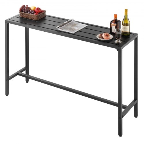 VEVOR 55x15-inch outdoor bar table with waterproof top and sturdy metal frame, a rectangle counter-height dining table for patio use
