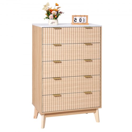 VEVOR 5-drawer wooden dresser with sliding mechanism and safety anti-tip feature, minimalist storage chest for closet organization