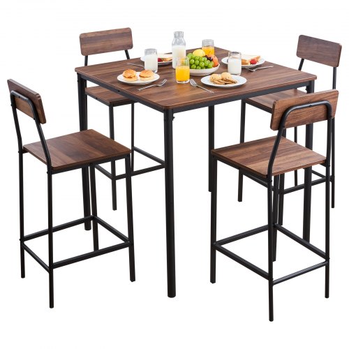 VEVOR 5-piece 35" bar table set with rounded edges, including square pub table and four stools for living or dining spaces