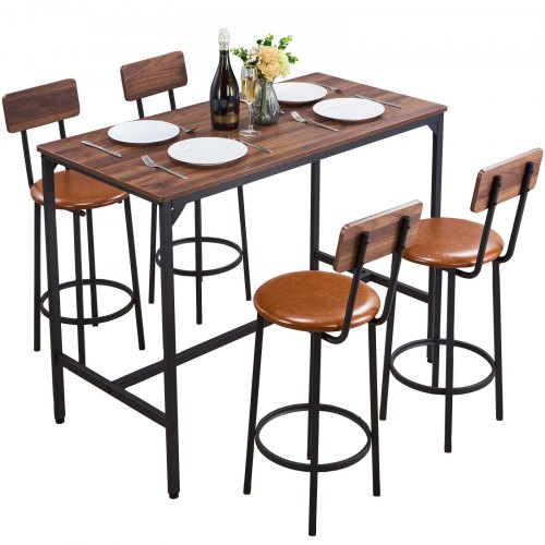 VEVOR 5-piece 47" bar table set with rounded edges, includes rectangular pub table and four stools for living spaces