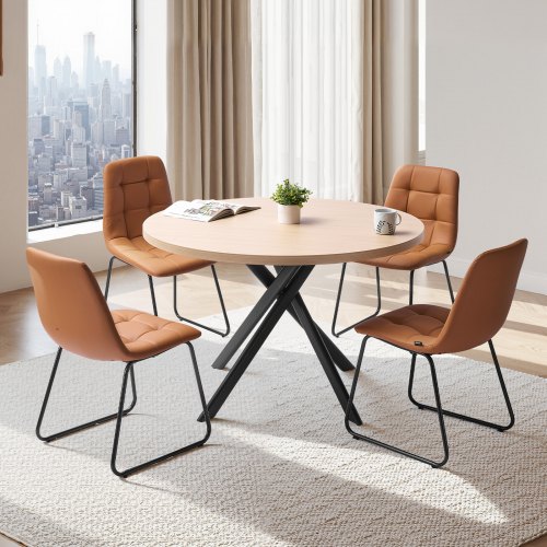 VEVOR 5-piece dining set with round space-saving table and 4 orange PU leather chairs