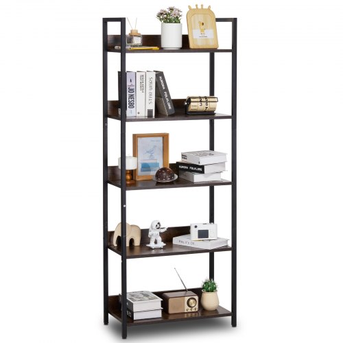 VEVOR 5-tier metal bookshelf with industrial rustic design, open shelves for vintage storage and freestanding display