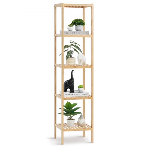 VEVOR 5-tier narrow bathroom shelf, freestanding bamboo storage rack for plants and displays