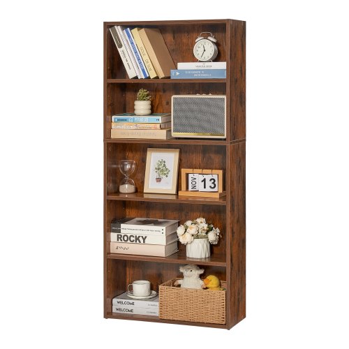VEVOR 5-tier narrow bookshelf, 53-inch wooden open bookcase featuring adjustable shelves, a freestanding tall display storage unit for books