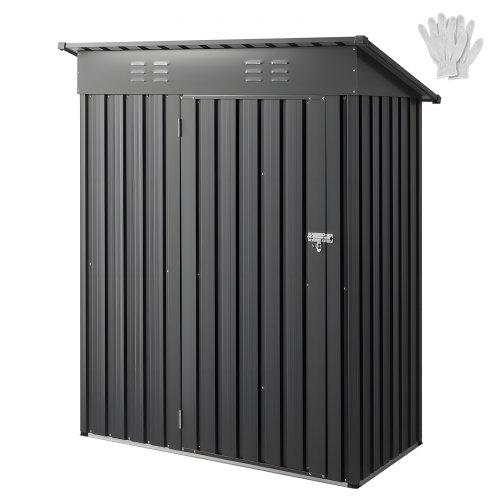 VEVOR 5x3 ft metal garden shed with lockable door, 2 louver vents, and sloped roof for outdoor storage