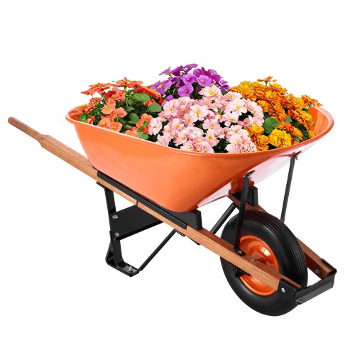 VEVOR 6 Cu. Ft. Wheelbarrow with Metal Handle & 16" Wide Track Wheels, 330 lbs Capacity Garden Dump Cart