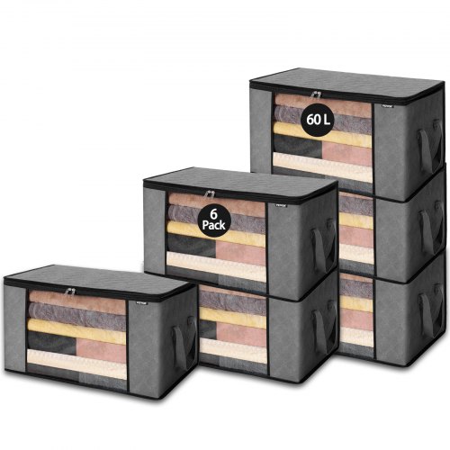 VEVOR 60L Large Storage Bags, 6 Pack Clothes Storage Bin, Foldable Closet Organizers Containers with Handle, Nov-woven Fabric Storage Bag for Clothing

Rewritten:
VEVOR 60L spacious storage bags, set of 6 foldable fabric bins with handles for closet organization and clothing storage