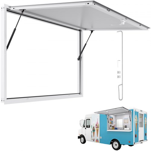 VEVOR 60x36 in Concession Window with Aluminum Frame for Food Trucks, Featuring 85° Stand Serving Window, Awning Door, and Drag