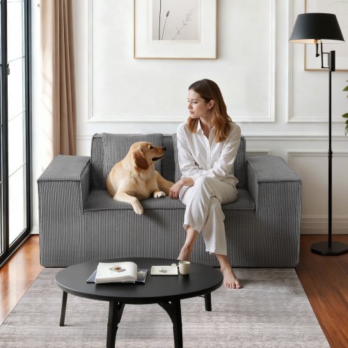 VEVOR 63-inch loveseat sofa for living rooms, a modern compact corduroy couch featuring pocket springs and plush cushions, ideal for cozy bedroom seating