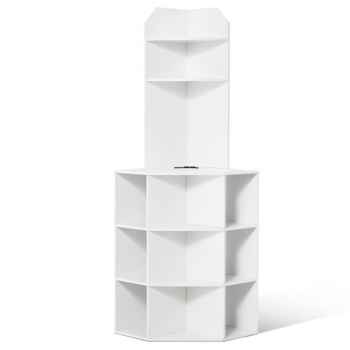 VEVOR 64-inch tall corner storage unit with 6 adjustable shelves, USB ports, and power outlets, designed as a freestanding cabinet for corner spaces