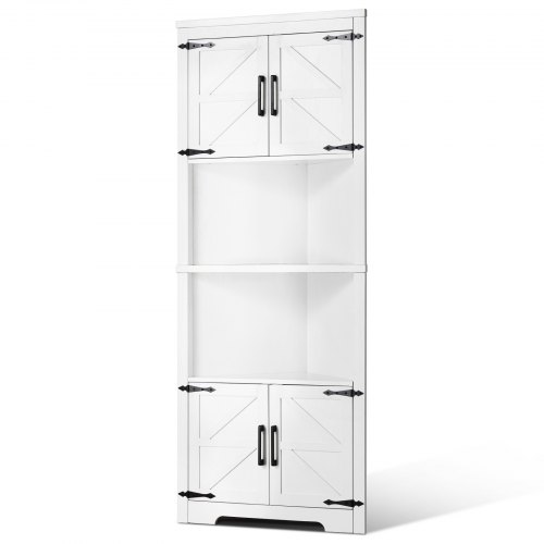 VEVOR 68-inch tall corner storage cabinet with 6 tiers, featuring 4 wooden doors and adjustable shelves, a freestanding farmhouse-style kitchen storage unit