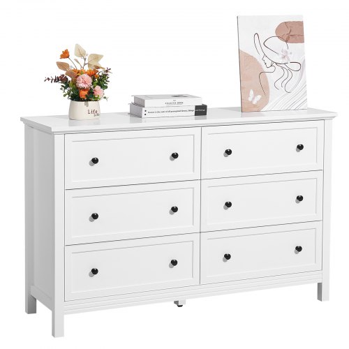VEVOR 6-drawer wooden dresser featuring sliding drawers, anti-tip safety, minimalist retro design for closet storage or TV stand organization